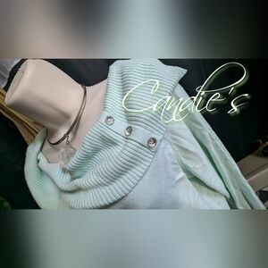 Candie's Mint Green Lace Accent Cowl Neck Sweater XL
